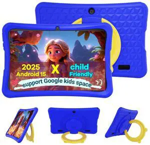 DigiLand Kids Tablet 10.1 inch Android 15 for Toddler,6GB RAM 32GB ROM,Bluetooth 5.0, IPS Screen Parental Control Dual Camera Shockproof Case for Educational Games (Blue)