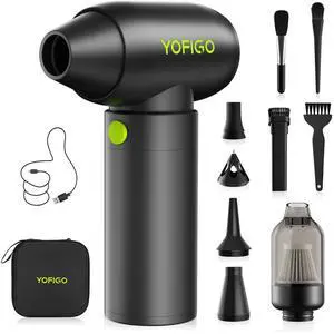 YOFIGO Electric Air Duster-150000RPM Super Power Compressed Air Duster, Mini Cordless Vacuum Cleaner, Rechargeable Brushless Motor 4-Speed Dust Blower, Air Fan for Computer, Keyboard, House and Car