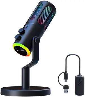 NPTCL Wireless USB Condenser Microphone for PC Laptop - Studio Sound Gaming Mic for Podcast Streaming Asmr YouTube with Volume Control, Reverb Mode