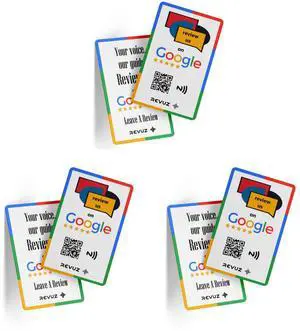 Online Review Card with QR Code and NFC Chip | Tap or Scan | Zero Hassle Self Setup (3-Pack) (White)