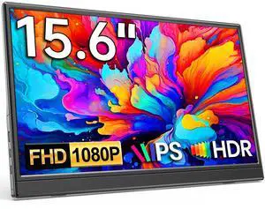 KQC Portable Monitor 15.6" 1080P FHD IPS Display, Ultra-Slim USB-C HDMI Travel Monitor with Kickstand, Zero Bezel Screen Extender for Laptop, Mac, Phone, PS, Xbox, Switch Gaming