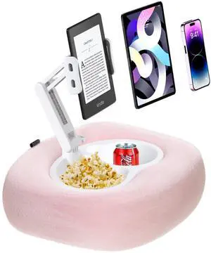 FiKavi Tablet Pillow Stand for Kindle Reading in Bed, Soft Lap Holder for Phone with Snack Bowl, Hands Free Reading Accessories Compatible with Kindle Kobo iPad iPhone