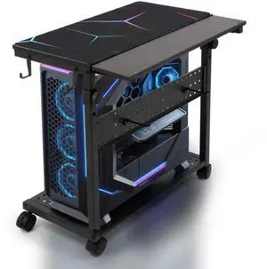 KEBE Wider Tower Stand, Height Adjustable Computer Tower for Gaming Home Office, 2-Tier PC Stand Printer Rack ATX-Case CPU Holder Cart with Wheels & Mouse Pad, Black