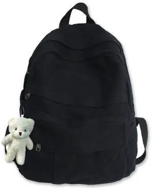 PRLINJSK Cute Canvas Backpacks for Women Girls, Aesthetic Laptop Bookbag Vintage Backpack for College High School, Black