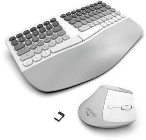 Ergonomic Wireless Keyboard and Mouse Set Creamy Wireless Keyboard Silent Mice Set with Wrist Rest for Computer, Laptop, PC, Mac, Windows