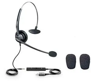 Yealink USB and 3.5mm Jack Mono Headset-YHS33-USB - VoIP, PC Headset - Noise Cancelling - Windows and Mac Compatible - with 2pk Windscreen