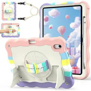 ZoneFoker for iPad A16 11th Generation 2025 / 10th Gen Case 2022, for 11 Inch / 10.9 Inch iPad Case Heavy Duty Cover Shockproof with Pencil Holder [360° Rotate Strap] & Stand for Kids, Camouflage