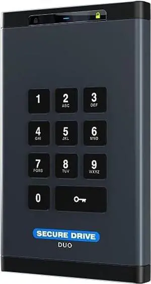 SecureData SecureDrive DUO 2 TB Encrypted External Hard Drive SSD FIPS 140-2 Level 3 Unlock via Keypad or Mobile TAA Compliant, CJIS, HIPAA, CMMC, GDPR Compliant | External Hard Drive Port : USB 3.0