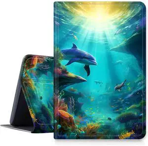 DIGTIALL Case for Amazon Fire Max 11 Tablet (13th Generation, 2023 Release),Slim Folding Stand Protive Cover with Auto Wake/Sleep for Fire 11 Max Tablet 2023,Dolphins Fish and Turtle