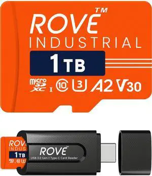 ROVE Industrial 1TB Micro SD Card with USB 3.0 Type C Card Reader, High Endurance microSDXC Memory Card 100MB/s Read Speed, C10, U3, V30, 4K, A2 for Dash Cam, Android Smart Phones, Tablets, Games