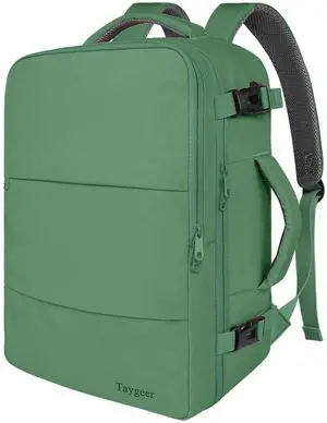 Taygeer Travel Backpack for Women Men, 40L Airline Approved Carry On with 17.3 inch Laptop Compartment, TSA Friendly Daypack with USB Charging Port, Backpack for Business Hiking Travel, Peridot Green