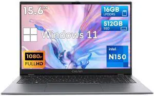 CHUWI GemiBook Plus Laptop Computer 15.6'',Intel N150 (Beats N100/N97/N95), 16GB LPDDR5 512GB SSD, Windows 11 Laptops for Business Student, 2K IPS FHD, 4K HDMI, WiFi 6, BT5.2
