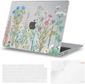 iCasso for MacBook Air 13 inch Case 2025 2024-2022 M4 M3 M2 Model A3240 A3113 A2681,[Ultra Thin Armor][100% Match Midnight], Air 13.6'' Flower Crystal Clear Hard Shell Protective Cover, Weeds