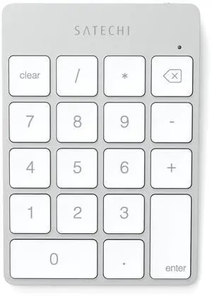 Satechi Slim Aluminum Bluetooth Keypad, Wireless Number Pad with 18 Keys, Micro USB Rechargeable Numpad, External Number Pad for MacBook Air/Pro M4, iPad Air/Pro M4/M3, iMac, PC - Silver