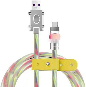 chubbycable Neon Chubby - Fast Charge UFO Neon Cable Durable Charging Cable Ultra-Thick Silicone LED Light Up Phone Charger Cord, Transparent, USB A to Type-C, 1.6FT