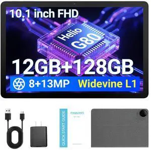 DigiLand Android Tablet, 10.1 inch Android 14 Tablet, Octa-core CPU,12GB RAM+128GB ROM(Support Expand TF) 8MP Front+13MP Back Camera,800x1280 Resolution,WiFi 6 & Bluetooth 5.0,6000 mAh Battery-Gray