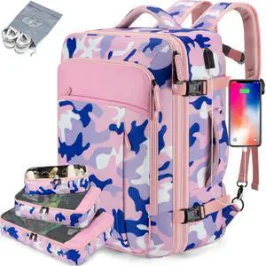 Travel Backpack 42L Carry on Backpack Flight Approved Expandable Travel Backpack Carry on Backpack Luggage Daypack (Pink Camouflage)