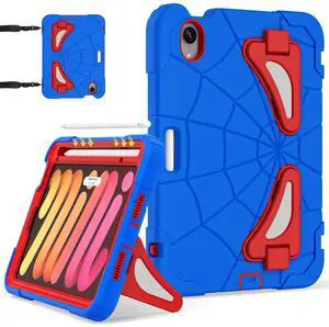 Nitupai Case for iPad mini 7 (A17 Pro) 2024, iPad mini 6 2021, 8.3-Inch Kids Friendly Shockproof Cover with Kickstand Shoulder Strap Pen Holder Support Pencil Pro & Pencil USB-C, Blue Red