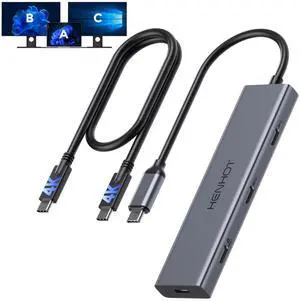 USB C Video Output Hub, Dual Monitor Docking Station Supports USB-C PD Monitor, Thunderbolt Splitter for Portable Screen, Video Output 4K@30-60Hz, 4 Port Gen2 10Gbps, PD 100W, with Type C Video Cable