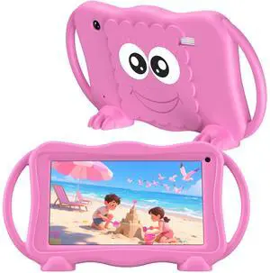 Kids Tablet 7 Inch Tablets for Kids 3-12, 32GB Toddler Tablet with Dual Camera, Parental Control, Solid Case, WiFi, GMS, YouTube, Netflix, Android Learning Software Installed(Pink)
