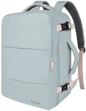 Taygeer Carry On Backpack for Women, TSA Approved Underseat Personal Item with 17.3 inch Laptop Compartment, Cute Daypack for Hiking Outdoor Weekend, Travel Backpack with Multiple Pockets, Powder Blue