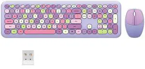 Full Size Wireless Keyboard and Mouse Combo, Silent Thin and Lightweight Membrane Keyboard, Cute Candy Colors, 2.4G USB Wireless, Compatible with Notebook, PC (Purple)