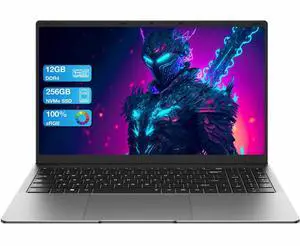 AE86 15.6" Laptop, Celeron N4000, 12GB RAM 256GB SSD, Full HD 1080P Display, Dual-Band WiFi, Mini HDMI, Lightweight Slim Silver Notebook for Business, School, Home