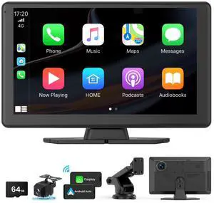 VyKure Portable Carplay Screen for Car 5K Dash Cam, 9" Wireless CarPlay & Android Auto Car Audio Receivers with 1080p Backup Camera, Bluetooth/GPS Navigation/Voice Control/Mirror Link (Black)