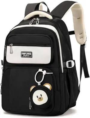 Leaper Preppy Backpack for Teens : 18.5 inch Bookbag Multi-pocket for School Daily -Water Resistant Anti Theft Middle Highschool Student - Aged 10-16 - Gifts for Girls and KidsBlack