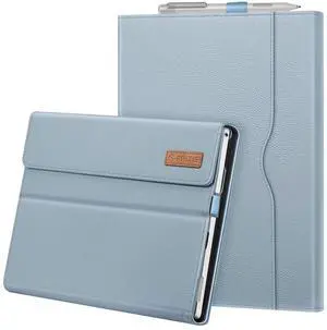 Fintie Case for 12.3 Inch Microsoft Surface Pro 7 Plus, Surface Pro 7/6/5/4/3 - Portfolio Business Cover with Pocket, Compatible with Type Cover Keyboard, Ice Blue