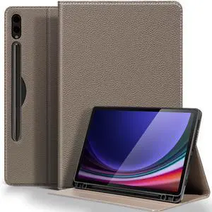 XFYKJIN Leather Case for Samsung Galaxy Tab S10 Plus/S9 Plus/S9 FE+ 12.4 Inch with Pencil Holder,Shockproof Protective Adjustable Kickstand Smart Premium Folio Flip Tablet Cover, Gray Brown