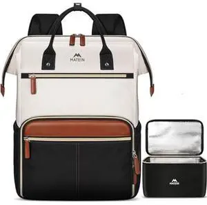MATEIN Laptop Backpack with Lunch Box, 15.6 Inch Lunch Backpack for Women, College Computer Back Pack Work Backpacks with Insulated Lunchbox Meal Prep Bag for Teacher Nurse Commute Office, 2Pcs Set