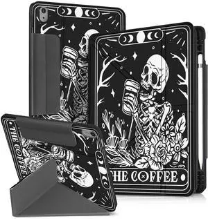 Miss Adola for iPad A16 Case/10th Generation Case - 10.9 Inch 2022 Tablet Cover with Pen Holder for Women Boys Girls Men Cute Cartoon Cool Funny Funda for iPad 11th 11 Inch 2025, Coffee Skull