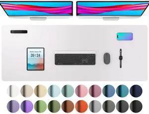 Aothia Large PU Leather Desk Pad Protector  Non-Slip Mouse Pad & Writing Mat for Office/Home, Waterproof, Easy to Clean (48" x 17", Pale Lavender White)