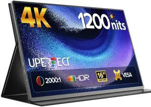 UPERFECT Portable Monitor 4K 16" | 1200 Nits Laptop Monitor | 3840 * 2400 UHD | 1MS FreeSync 2000:1 Contrast | USB-C & HDMI | VESA & Smart Case | Travel Screen for Computer, Mini PC, Game Consoles