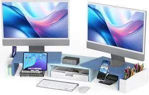 Simple Houseware Desk Dual Monitor Stand Riser with Drawer, Blue