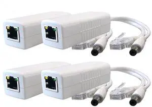 4-Pack Gigabit PoE Splitter Converter, 12V DC Output, IEEE 802.3 af/at Compliant, 10/100/1000Mbps, Plug 5.5mm x 2.1mm, for IP Camera, AP, WiFi Node, IP Phone and More, White