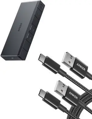 Anker 778 Thunderbolt Docking Station (12-in-1, Thunderbolt 4), 40 Gbps with Max 100W Charging for Laptop, Single 8K, Quad 4K Display, 6 USB Ports & Premium Nylon USB A to USB C Cable(2-Pack, 6ft)