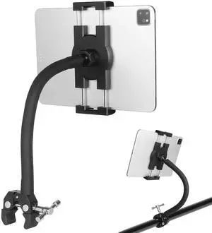 Mippko Tablet Holder for Treadmill/Elliptical/Spin Bike/Peloton/Indoor Cycle,Gooseneck Arm Super Crab Clamp Mount Compitable with 4.7~12.9" iPad/Nexus/LG G Pads/e-Reader/Switch/iPhone