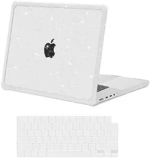 MOSISO Compatible with MacBook Pro 16 inch Case 2025 2024 2023 2022 2021 M4 M3 M2 M1 A3403 A3186 A2991 A2780 A2485, Anti-Cracking Heavy Duty Glitter Hard Case with TPU Bumper&Keyboard Skin,Transparent
