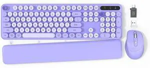 Wireless Keyboard and Mouse - Typewriter Keyboard with Retro Round Keycaps