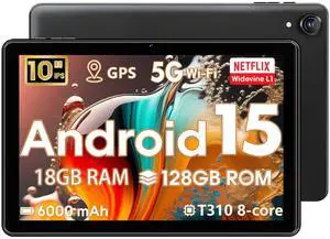 Hasskya Tablet Android 15,10 Inch Tablets,18GB+128GB,1TB Expand,Widevine L1 Compatible Octa-Core Tablet with WiFi 5,BT5.2,6000mAh,T310 CPU,GPS,High Performance,Processor,Dual Camera(5MP+8MP)