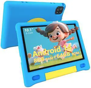VCFNXLS Kids Tablet 10", Android 14, 8GB+64GB (1TB Expandable), Octa-Core, 1280×800 HD Display, Dual Cameras, 12-Hour Battery, Parental Controls, Childs Tablet with Shockproof EVA Case