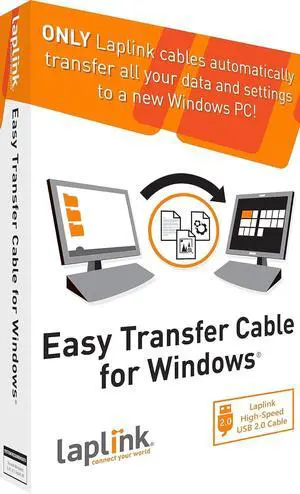 LAPLINK Easy Transfer Cable for Windows, Includes PCmover Express Software and USB 2.0 PC to PC Cable, Single Use License, Transfers Files, Settings, and User Profiles. Compatible with Windows 11
