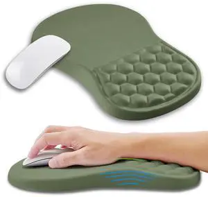 Kuosgm Ergonomic Mouse Pad Wrist Support with Memory Foam Massage Bulge, Carpal Tunnel Pain Relief Mousepad Wrist Rest for Mouse(12x8 inch,Olive Green)