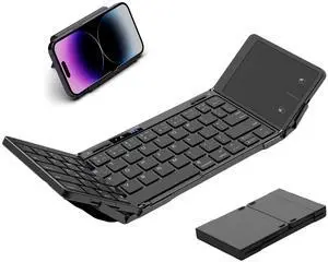 Eelexa Foldable Travel Key Board Wireless Portable Folding Keyboard with Touchpad, Lock Hinge Battery Level Display, Bluetooth Keyboard for ipad Tablet Laptop Windows Mac OS (Black-Tri-fold)