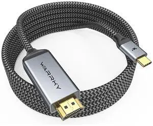 Warrky USB C to HDMI Cable 4K, 15ft [Braided, High Speed] Thunderbolt 3 to HDMI Adapter Compatible for New iPad, MacBook Pro/Air, iMac, Galaxy S20 S10 S9 S8, Surface, Dell, HP