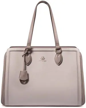 LOVEVOOK Laptop Tote Bag for Women, 15.6 Inch Waterproof PU Leather Work Bag, Professional Computer Bags Business Office Work Briefcase Handbag Purse Shoulder, Office Gifts for Women, Gray