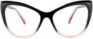 Zeelool Stylish TR90 Oversized Cat Eye Glasses with Non-prescription Clear Lens for Women Shelby OT414973-04 Black-Pink