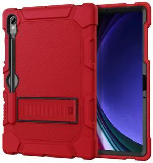 MARIWIVI Case for Samsung Galaxy Tab S10 FE/ S9 FE 5G 10.9 Inch/Galaxy Tab S9 11 inch 2023, Shockproof Protective Case for Samsung Tab S9/S9 FE with S Pen Holder/Kickstand(Red+Black)